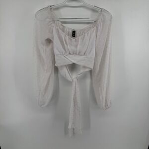 Windsor White Swiss Dot Crop Top Small Sheer Puff Sleeve Cottagecore Boho